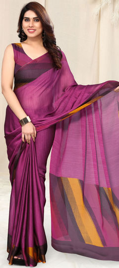 Pink and Majenta color Saree in Chiffon fabric with Printed work