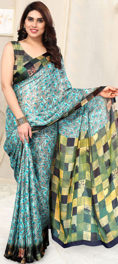 Blue color Saree in Chiffon fabric with Printed work