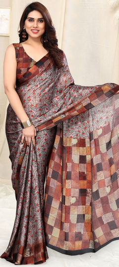 Pink and Majenta color Saree in Chiffon fabric with Printed work