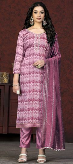 Festive, Party Wear Multicolor color Salwar Kameez in Cotton fabric with Straight Lace, Printed, Weaving work : 1869703