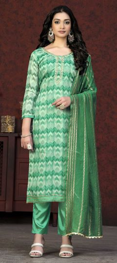 Festive, Party Wear Multicolor color Salwar Kameez in Cotton fabric with Straight Lace, Printed, Weaving work : 1869706