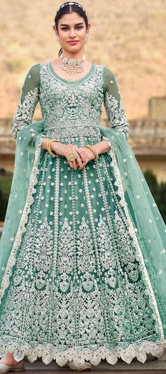 Green color Salwar Kameez in Net fabric with Embroidered, Stone, Thread work