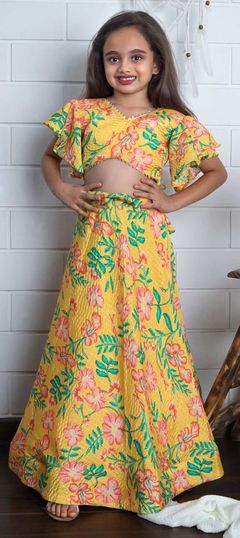 Party Wear Yellow color Kids Lehenga in Art Silk fabric with Digital Print work : 1869819