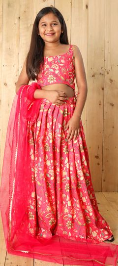 Party Wear Pink and Majenta color Kids Lehenga in Art Silk fabric with Digital Print, Sequence work : 1869821