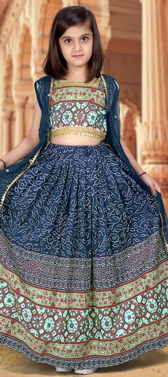 Party Wear Blue color Kids Lehenga in Art Silk fabric with Printed, Sequence work : 1869844