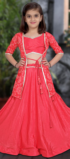 Party Wear Pink and Majenta color Kids Lehenga in Crepe Silk fabric with Sequence work : 1869858