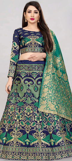 Blue color Lehenga in Banarasi Silk fabric with Weaving, Zari work