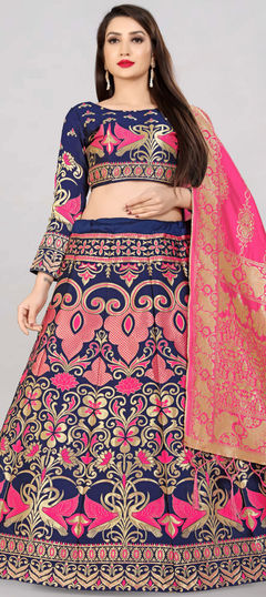 Blue color Lehenga in Banarasi Silk fabric with Weaving, Zari work