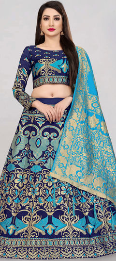 Blue color Lehenga in Banarasi Silk fabric with Weaving, Zari work
