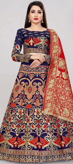 Blue color Lehenga in Banarasi Silk fabric with Weaving, Zari work