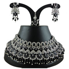 Silver Rodium Polish Black and Grey color Necklace in Metal Alloy studded with Austrian diamond