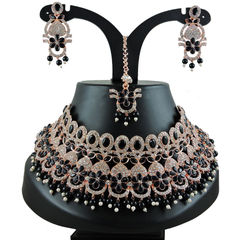 Gold Rodium Polish Black and Grey color Necklace in Metal Alloy studded with Austrian diamond