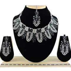 Gold Rodium Polish Black and Grey color Necklace in Metal Alloy studded with Austrian diamond