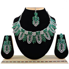 Gold Rodium Polish Green color Necklace in Metal Alloy studded with Austrian diamond