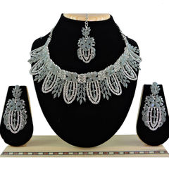 Gold Rodium Polish Black and Grey color Necklace in Metal Alloy studded with Austrian diamond