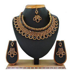 Gold Rodium Polish Black and Grey, Gold color Necklace in Metal Alloy studded with CZ Diamond