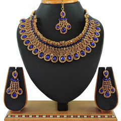 Gold Rodium Polish Blue, Gold color Necklace in Metal Alloy studded with CZ Diamond