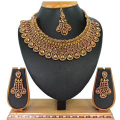 Gold Rodium Polish Gold color Necklace in Metal Alloy studded with CZ Diamond