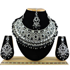 Silver Rodium Polish Black and Grey color Necklace in Metal Alloy studded with CZ Diamond, Pearl