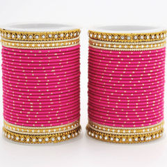 Pink and Majenta color Bangles in Metal Alloy studded with CZ Diamond & Gold Rodium Polish : 1870463