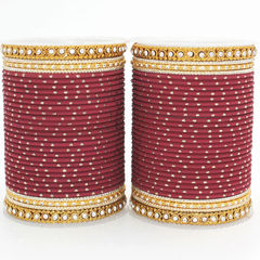 Red and Maroon color Bangles in Metal Alloy studded with CZ Diamond & Gold Rodium Polish : 1870466