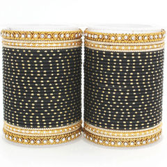 Black and Grey color Bangles in Metal Alloy studded with CZ Diamond & Gold Rodium Polish : 1870470