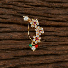 Gold Rodium Polish Red and Maroon color Nose Ring in Brass studded with Austrian diamond, Pearl