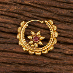 Gold Rodium Polish Red and Maroon color Nose Ring in Brass studded with Austrian diamond