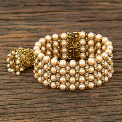 Gold Rodium Polish White and Off White color Bracelet in Brass studded with Beads