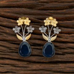 Gold Rodium Polish Blue color Earrings in Brass studded with CZ Diamond