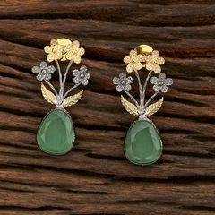 Gold Rodium Polish Green color Earrings in Brass studded with CZ Diamond