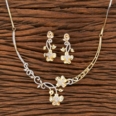 Gold Rodium Polish White and Off White color Necklace in Brass studded with Austrian diamond
