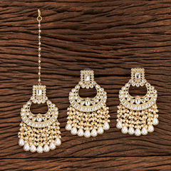 Gold Rodium Polish White and Off White color Earrings in Brass studded with Kundan, Pearl