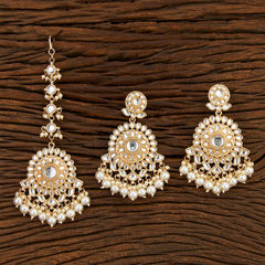 Gold Rodium Polish White and Off White color Earrings in Brass studded with Kundan, Pearl