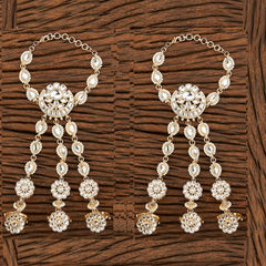 Gold Rodium Polish White and Off White color Haath Paan in Brass studded with Kundan, Pearl