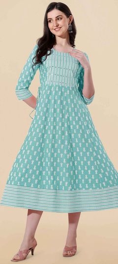 Blue color Kurti in Rayon fabric with Printed work