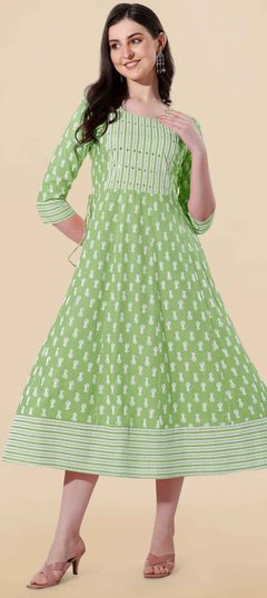 Green color Kurti in Rayon fabric with Printed work