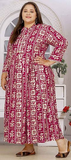 Pink and Majenta color Kurti in Rayon fabric with Embroidered work