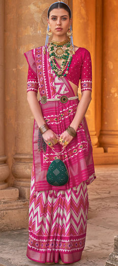 Beige and Brown, Pink and Majenta color Saree in Viscose fabric with Printed work