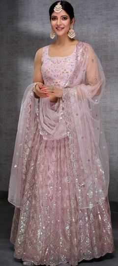 Pink and Majenta color Ready to Wear Lehenga in Net fabric with Sequence, Thread work