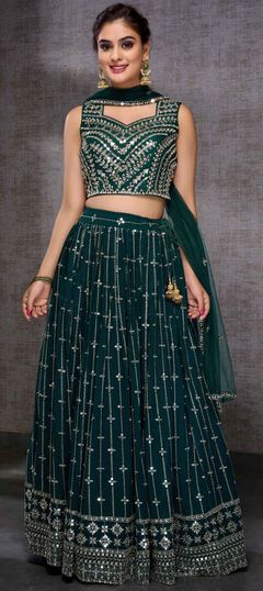 Green color Ready to Wear Lehenga in Georgette fabric with Sequence, Thread, Zari work