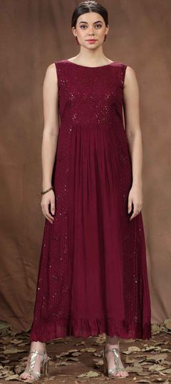 Red and Maroon color Kurti in Art Silk fabric with Resham, Sequence, Thread work