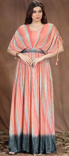 Pink and Majenta color Kurti in Georgette fabric with Resham, Sequence, Thread work