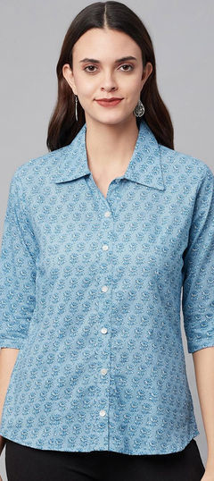 Blue color Tops and Shirts in Cotton fabric with Printed work