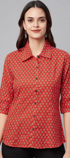 Red and Maroon color Tops and Shirts in Cotton fabric with Printed work