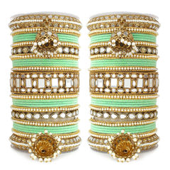 Green color Bangles in Metal Alloy studded with CZ Diamond & Gold Rodium Polish : 1871864