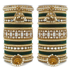 Green color Bangles in Metal Alloy studded with CZ Diamond & Gold Rodium Polish : 1871867