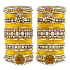 Yellow color Bangles in Metal Alloy studded with CZ Diamond & Gold Rodium Polish : 1871870