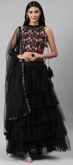Black and Grey color Lehenga in Net fabric with Embroidered, Resham, Thread work