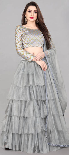 Black and Grey color Lehenga in Net fabric with Thread work